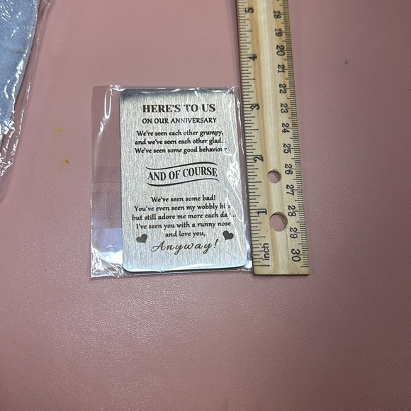 New in package anniversary metal card in a gray cloth pouch - Picture 4 of 5